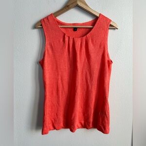 Lafayette 148 100% Linen Knit Tank Top Sleeveless Pleated Scoop Neck Coral Sz L